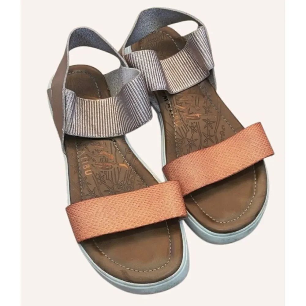 Blowfish Malibu Boho Sandals Double Strap Slip On Womens Size 8.5 Coral Metallic